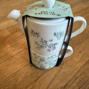 Laura Ashley White, gray and blue Tea  Set- pot and cup